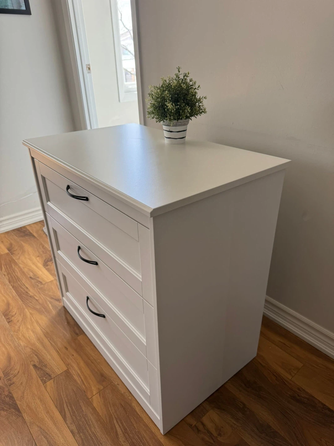 Ikea White 3-Drawer Dresser with black handles 🌱 - photo 2