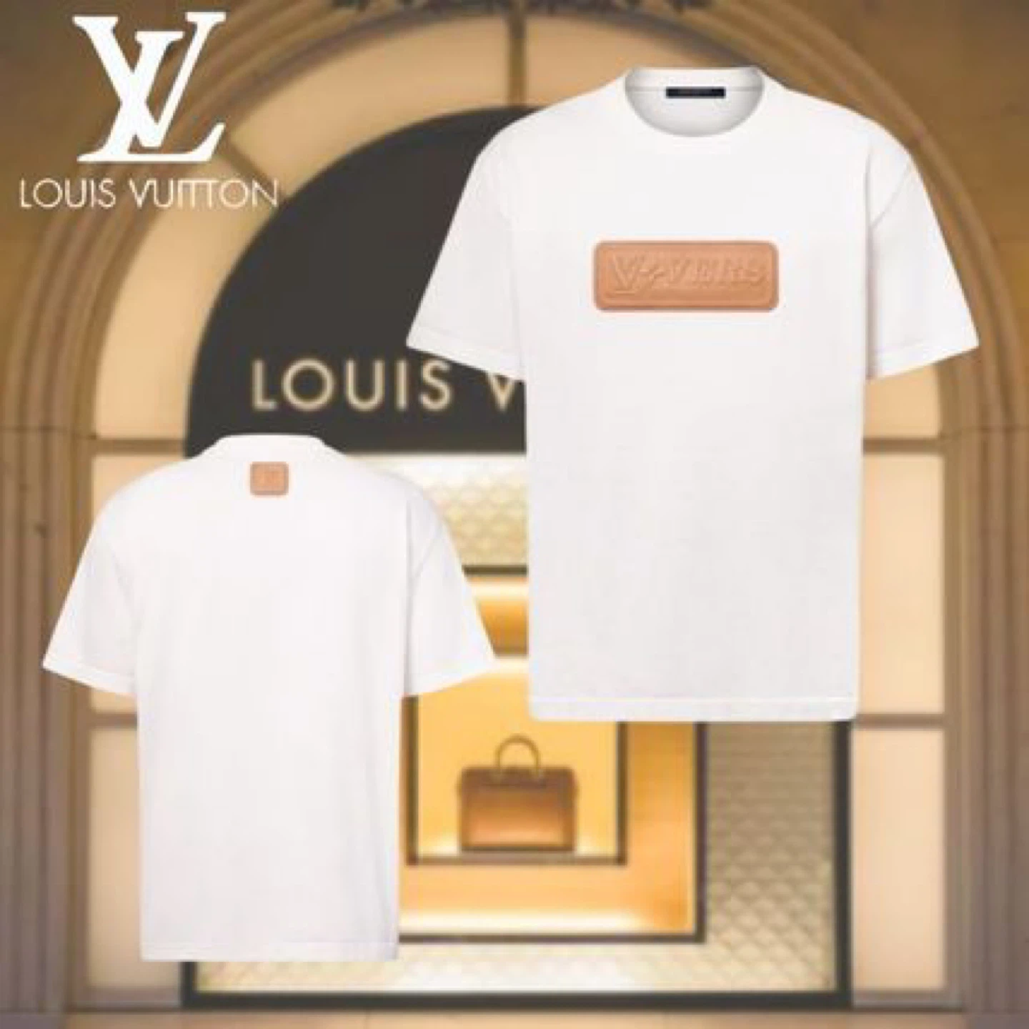 Louis Vuitton White T-Shirt with Leather Logo Detail