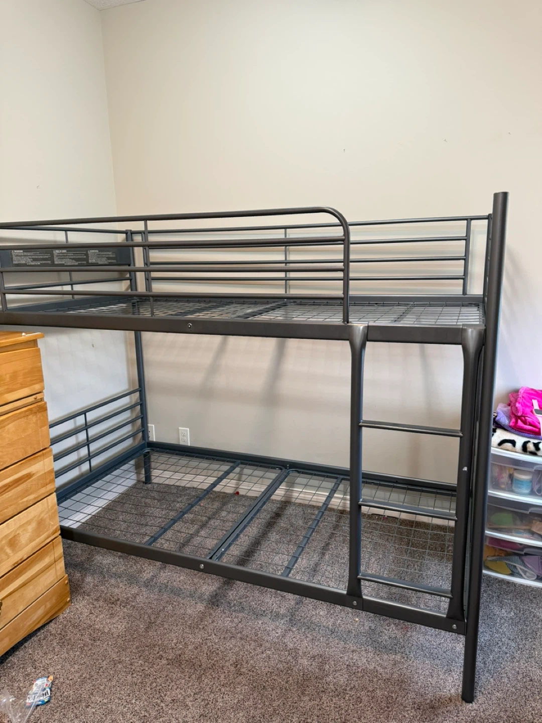 Grey Metal Twin Bunk Bed and Mattresses - photo 2