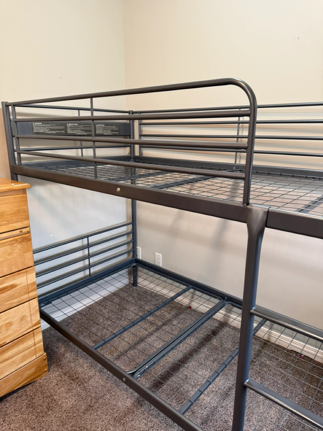 Grey Metal Twin Bunk Bed and Mattresses