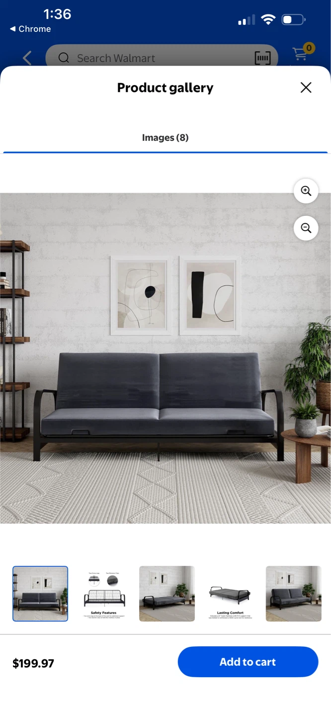 Grey Full Size Futon with Black Frame