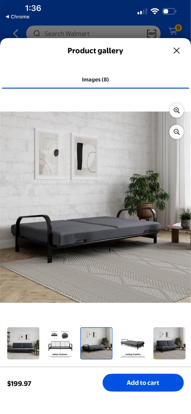 Grey Full Size Futon with Black Frame - photo 3
