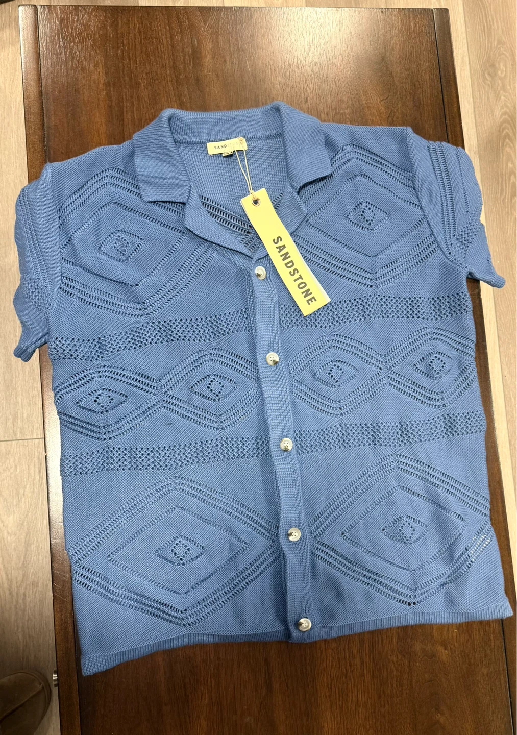 Sandstone Blue Knit Button-Up Shirt - photo 4