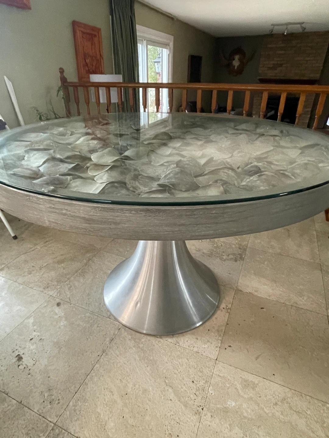Round Glass Top Dining Table with Pedestal Base