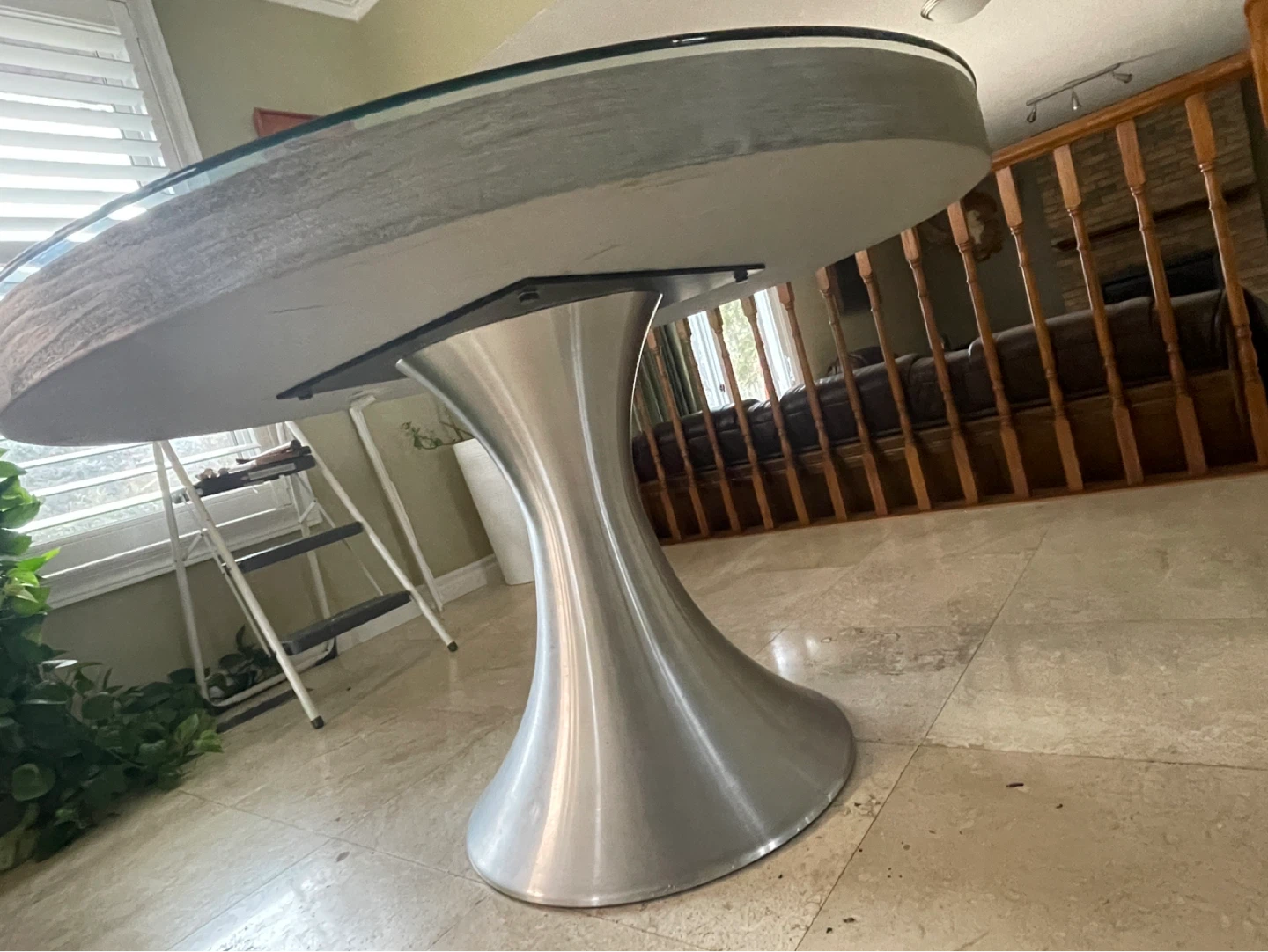 Round Glass Top Dining Table with Pedestal Base - photo 2