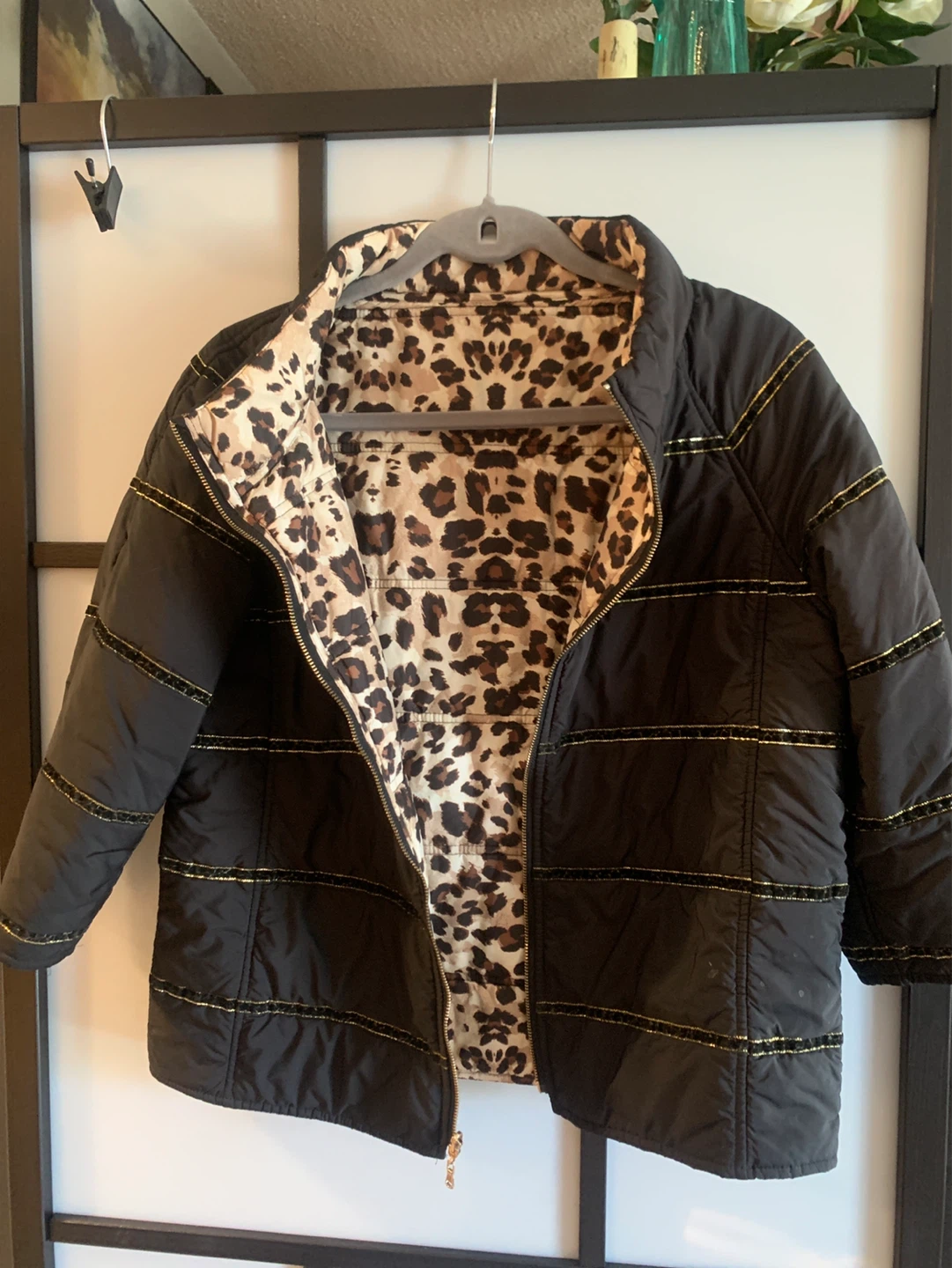 Reversible Puffer Jacket - Leopard Print & Black Gold