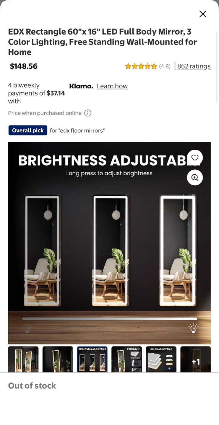 LED Full Body Mirror 60"x 16" with 3 Color Lighting - photo 5