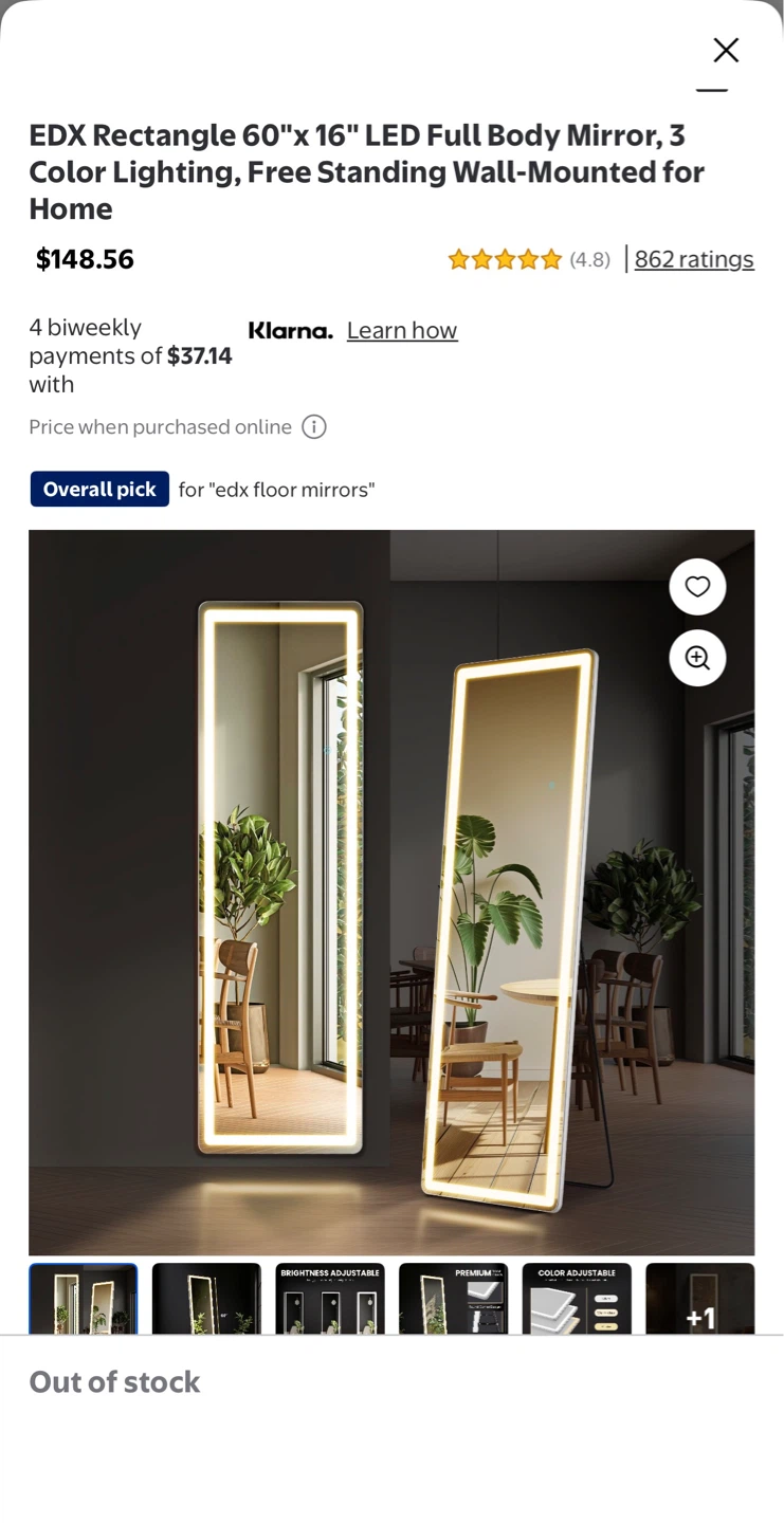 LED Full Body Mirror 60"x 16" with 3 Color Lighting - photo 3