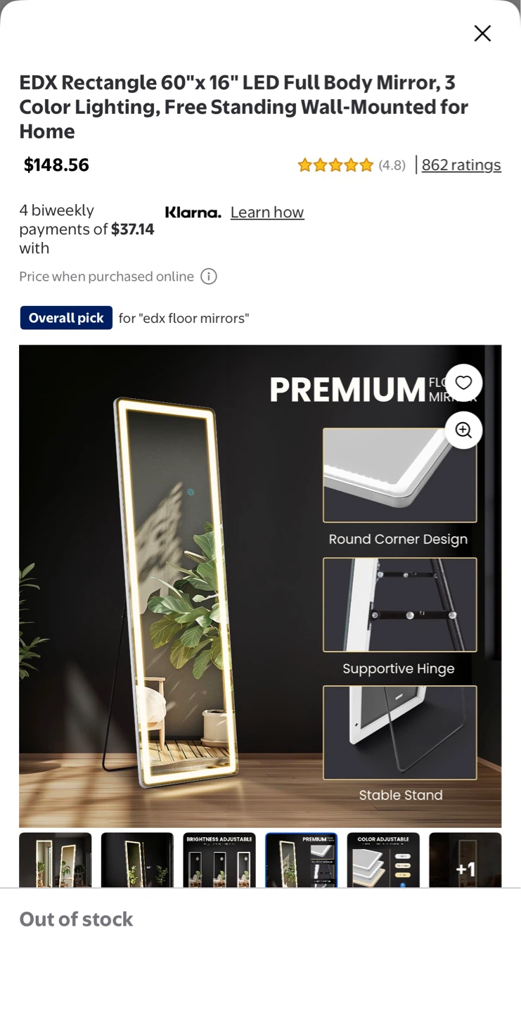 LED Full Body Mirror 60"x 16" with 3 Color Lighting - photo 4
