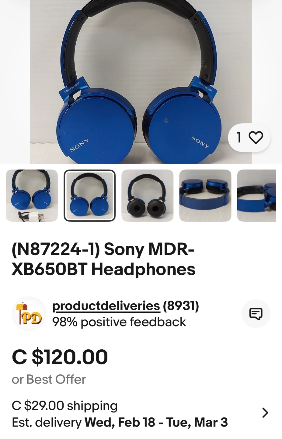 Sony MDR-XB650BT Bluetooth Headphones - Blue - photo 5