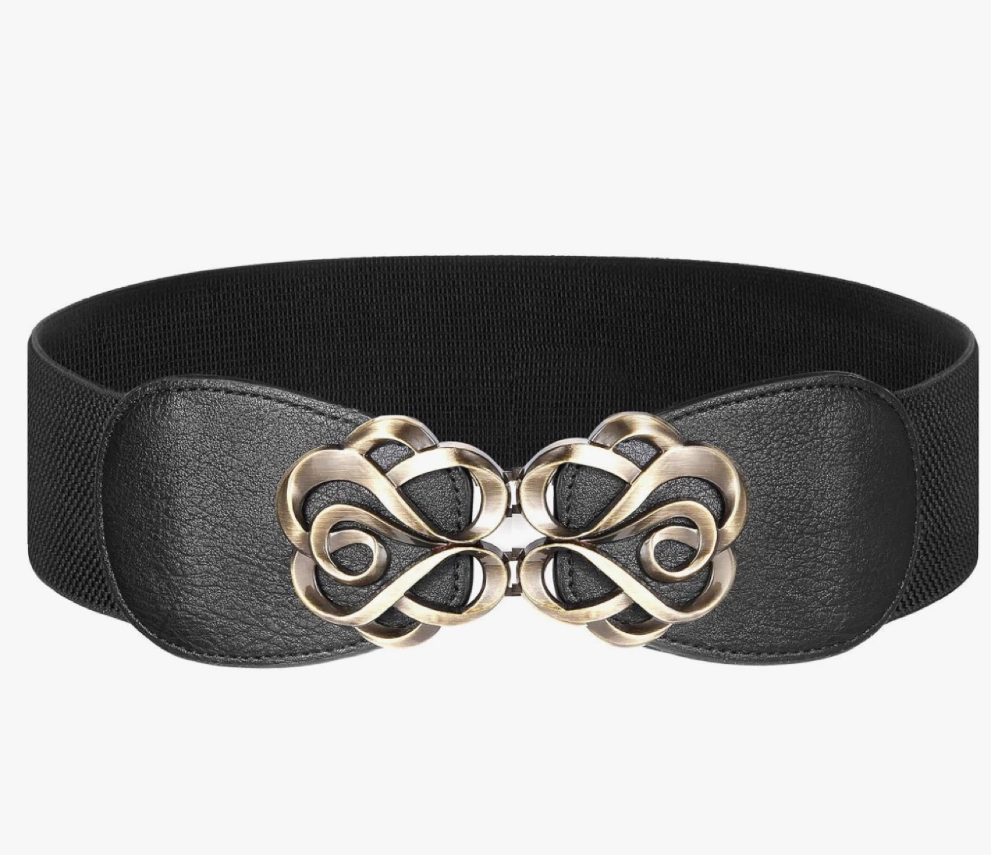 Black Elastic Wide Belt with Decorative Clasp