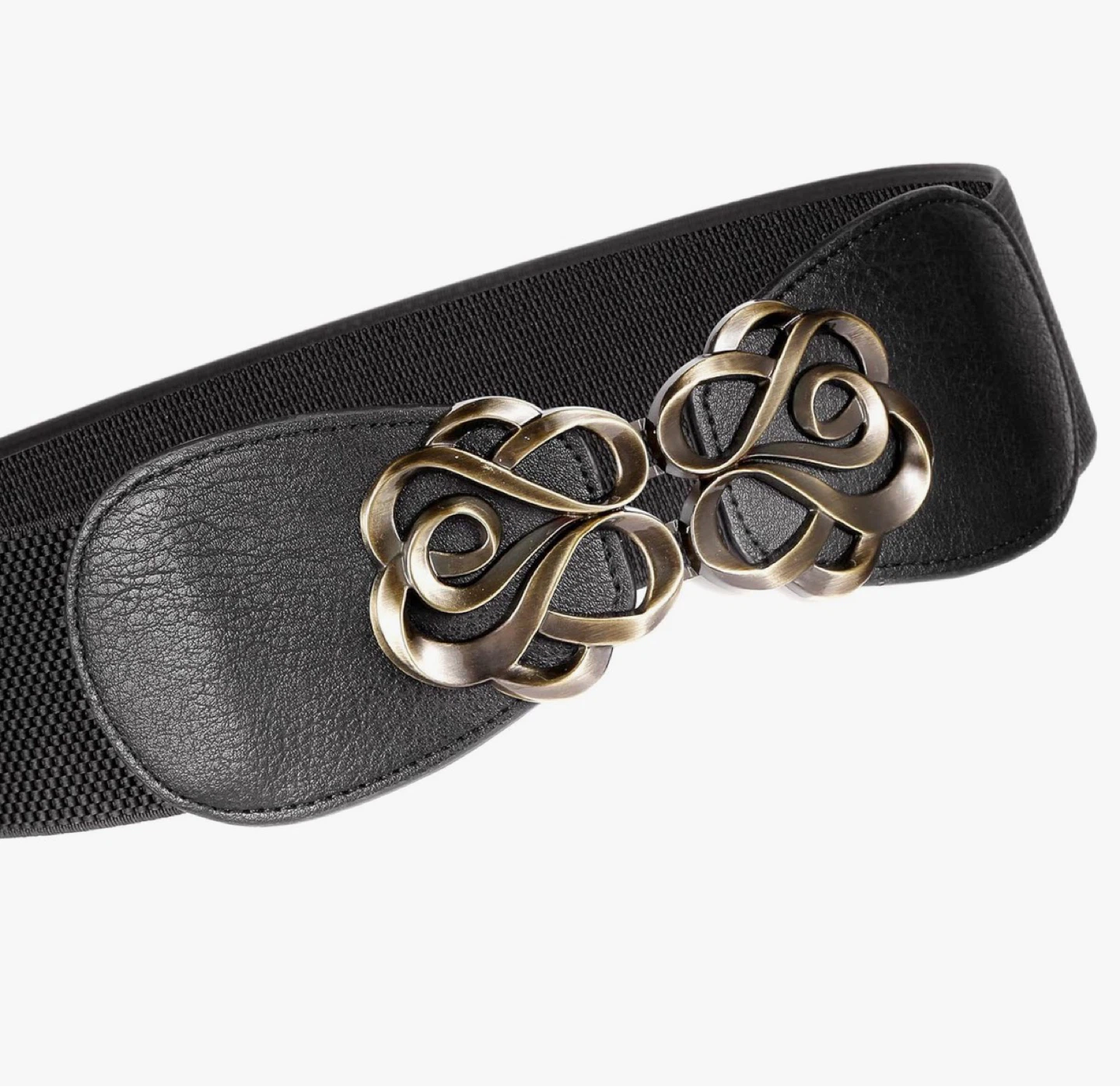 Black Elastic Wide Belt with Decorative Clasp - photo 2