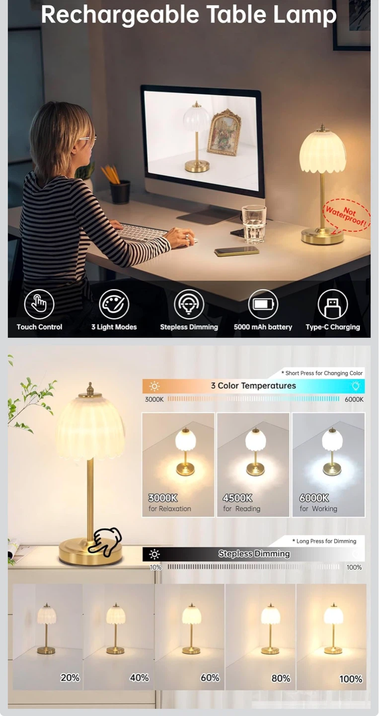 Set of 2 Shenmoyl Tulip Table Lamps with 5000mAh Battery - photo 2