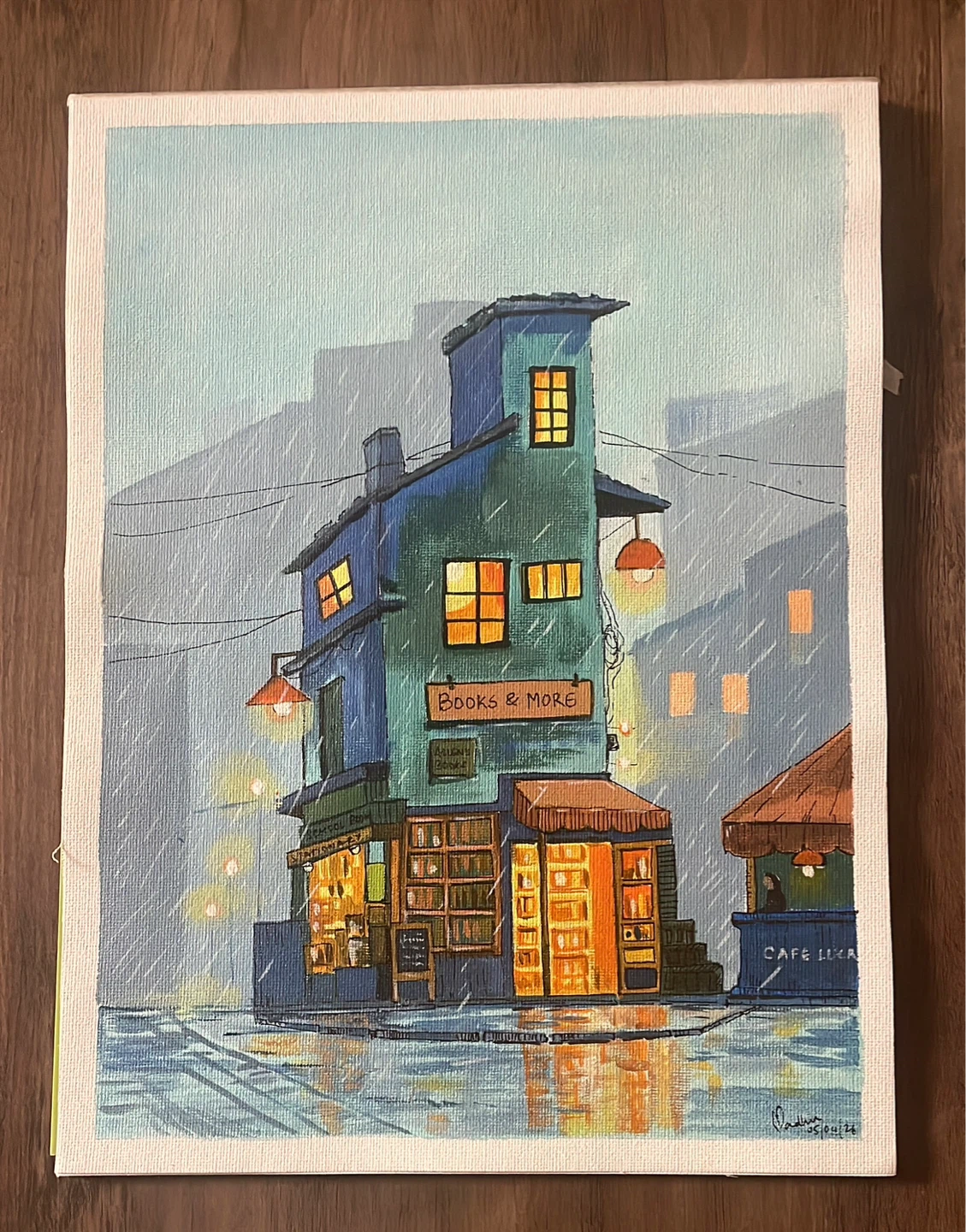 Book shop on a rainy day - original art - photo 2