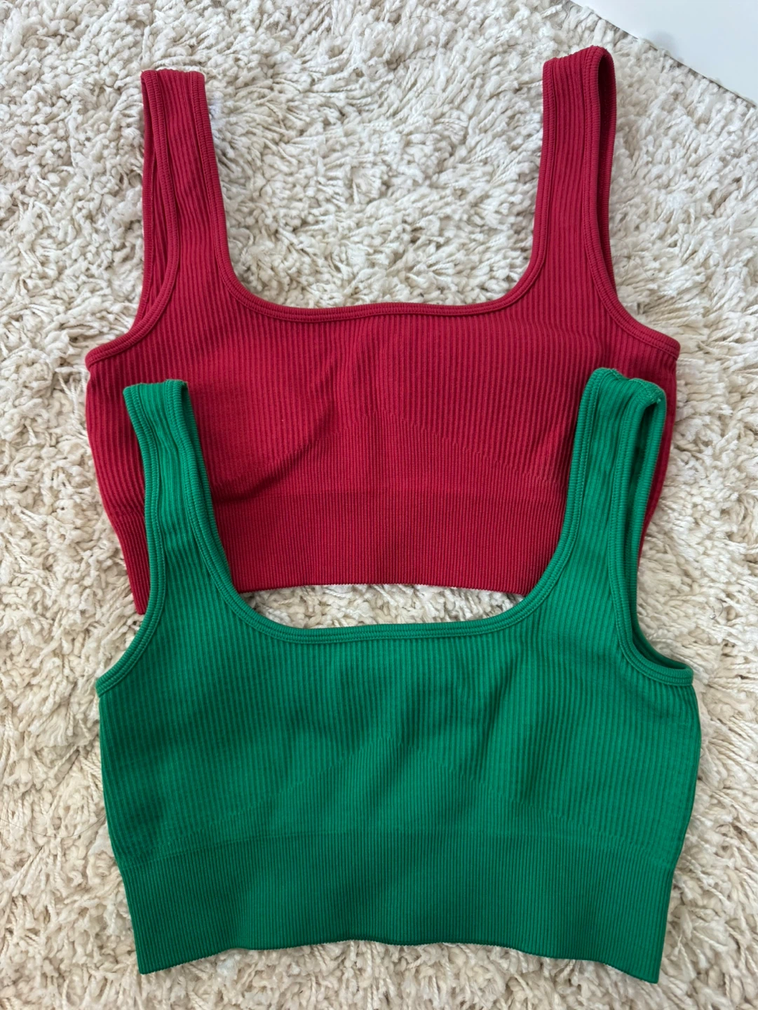 Ribbed Tank Tops - Red & Green