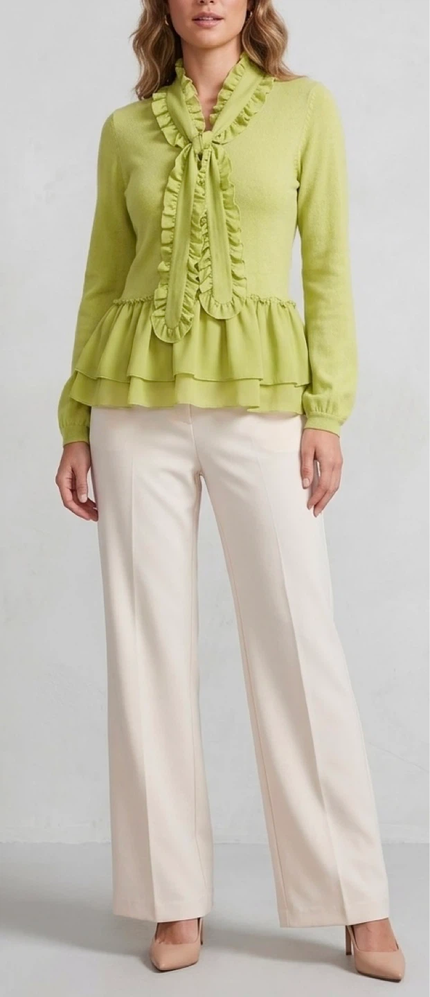 Green Ruffle Neck Peplum Sweater