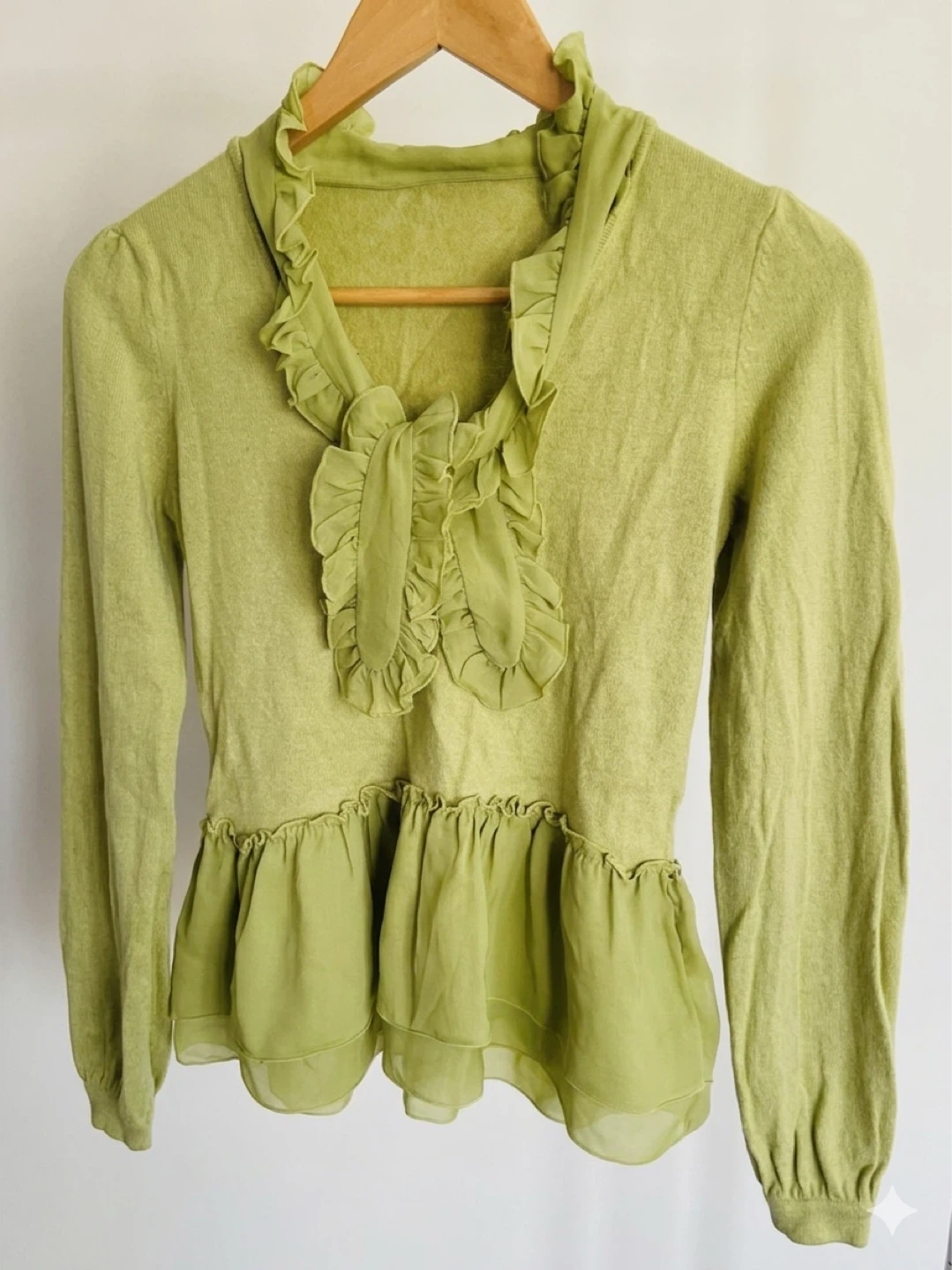 Green Ruffle Neck Peplum Sweater - photo 2