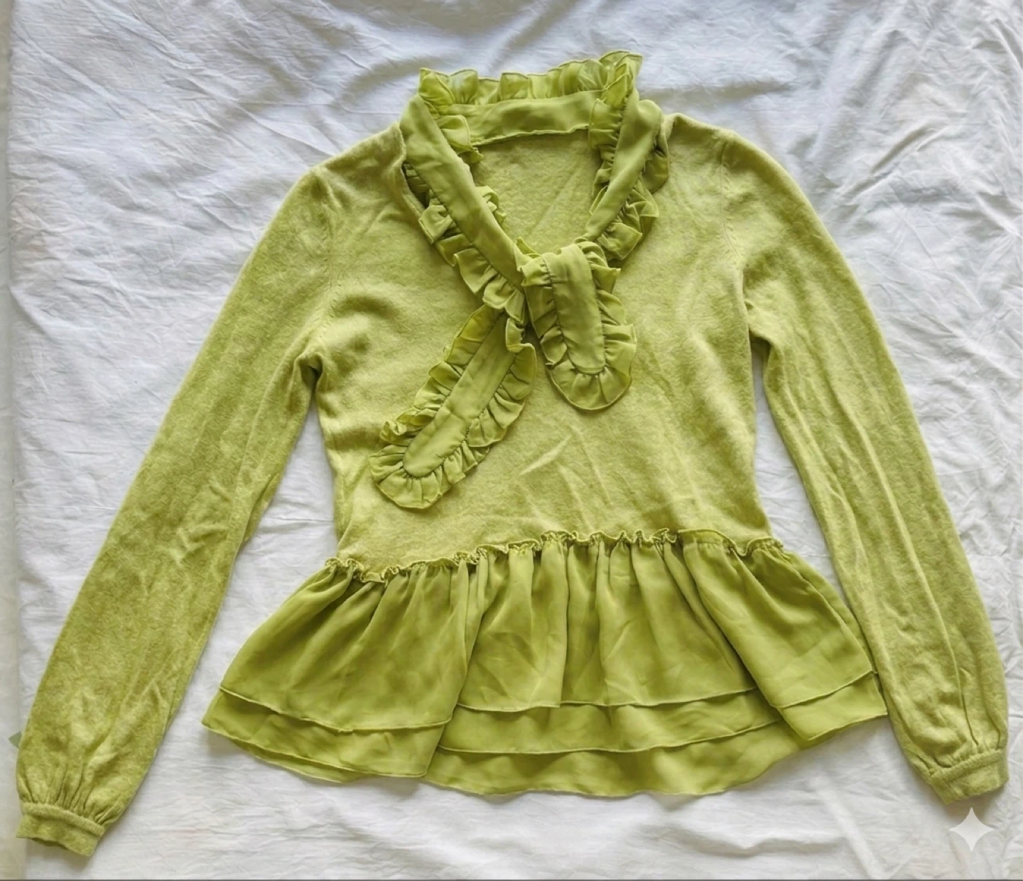 Green Ruffle Neck Peplum Sweater - photo 4