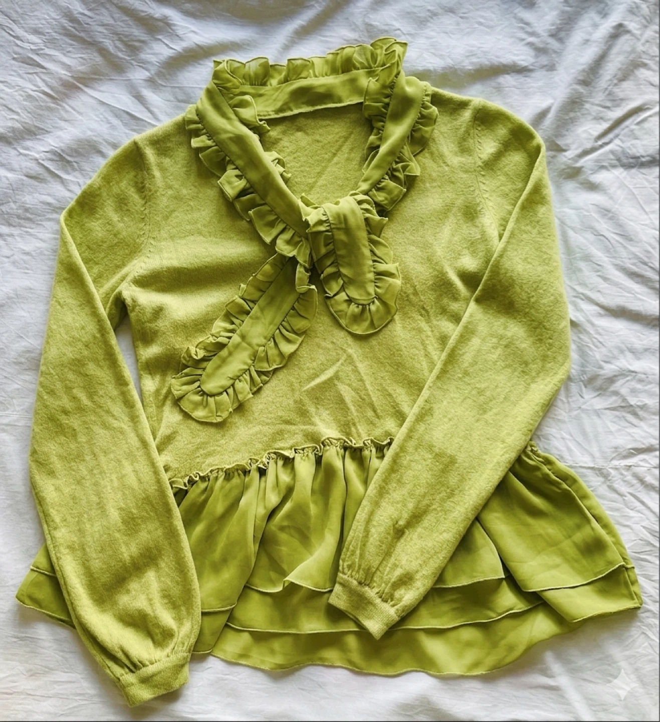 Green Ruffle Neck Peplum Sweater - photo 5