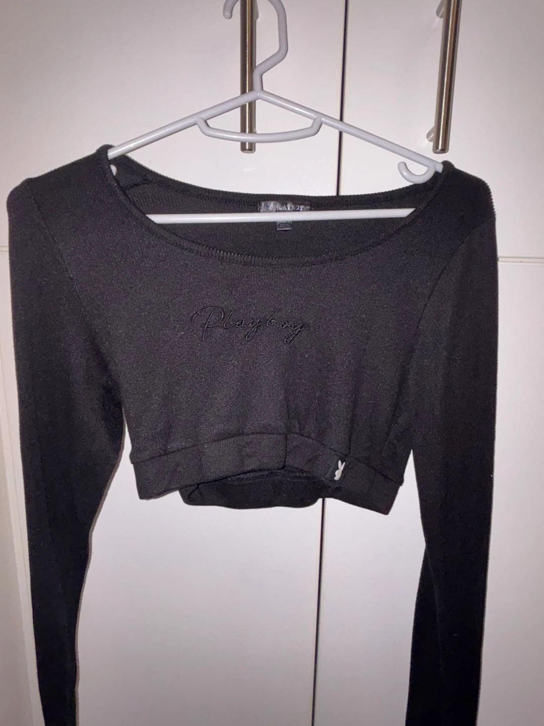 Black Playboy Long Sleeve Cropped Sweater