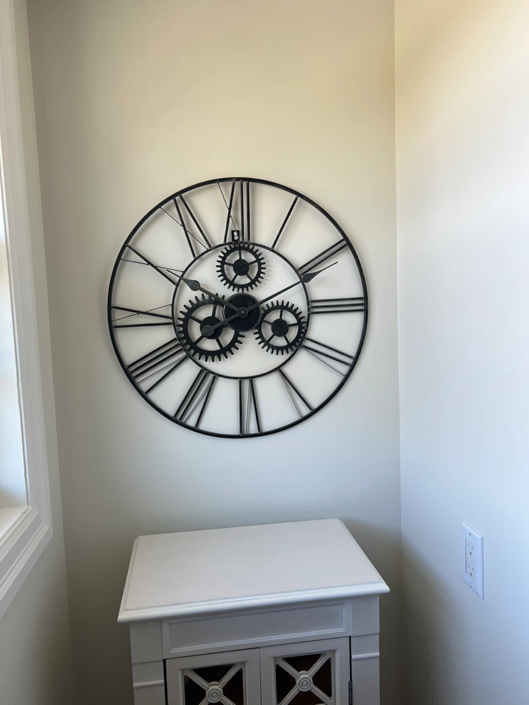Large Black Metal Roman Numeral Wall Clock with Gears