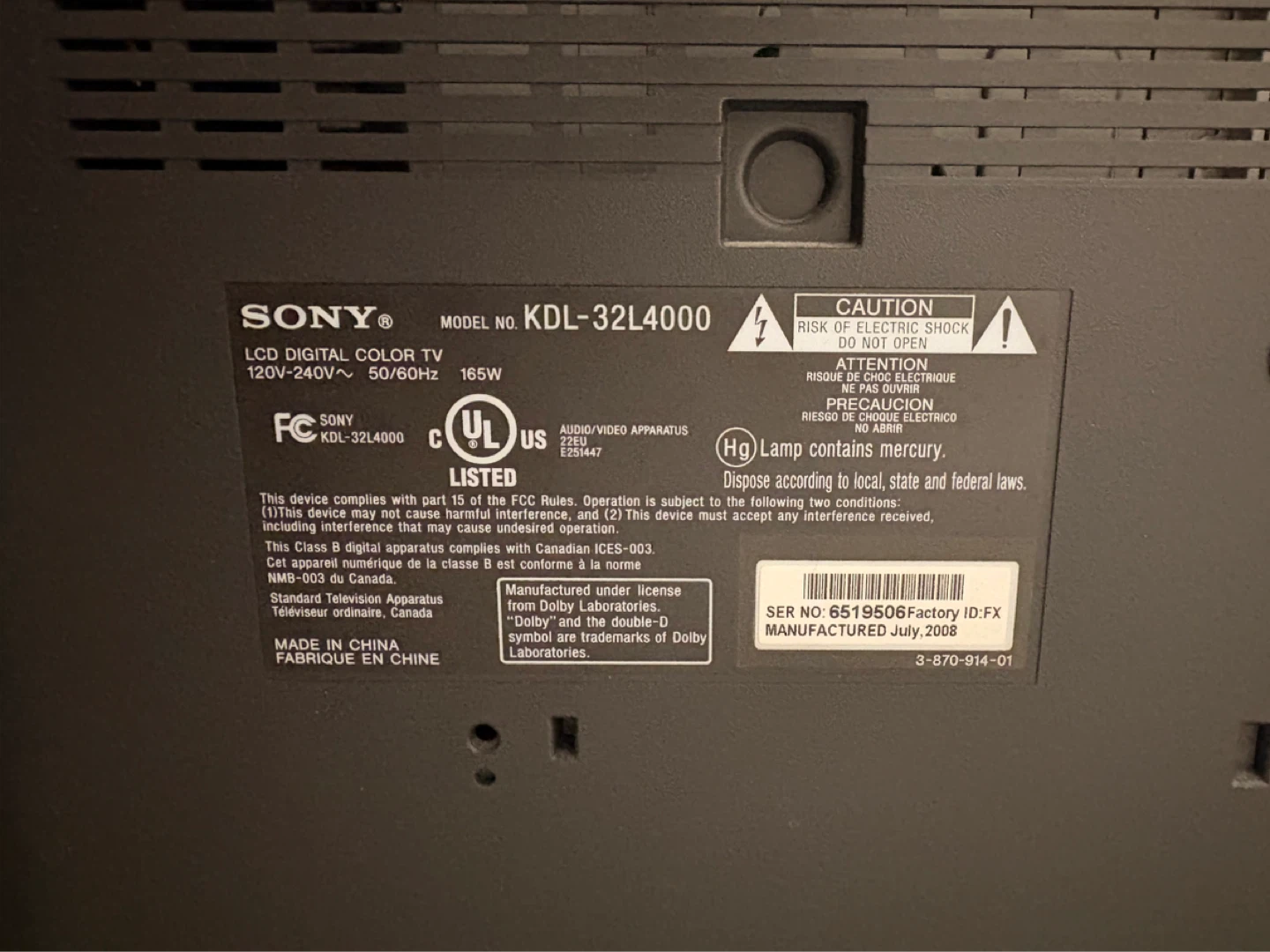 Sony BRAVIA KDL-32L4000 LCD Digital Color TV - photo 2