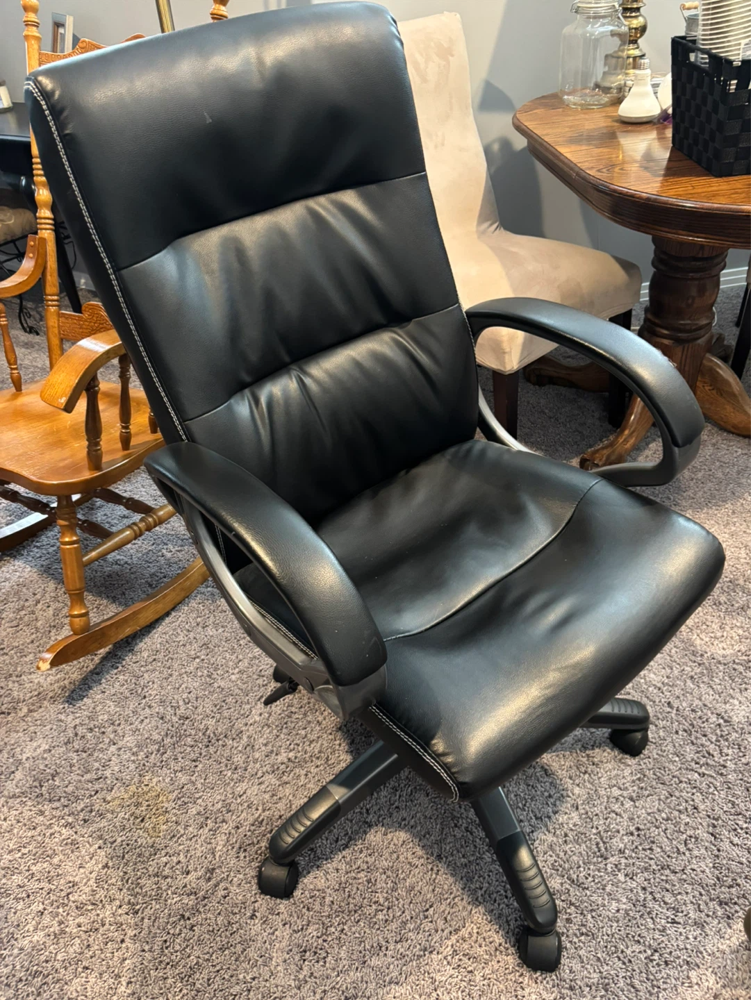 Black Office Chair with White Stitching