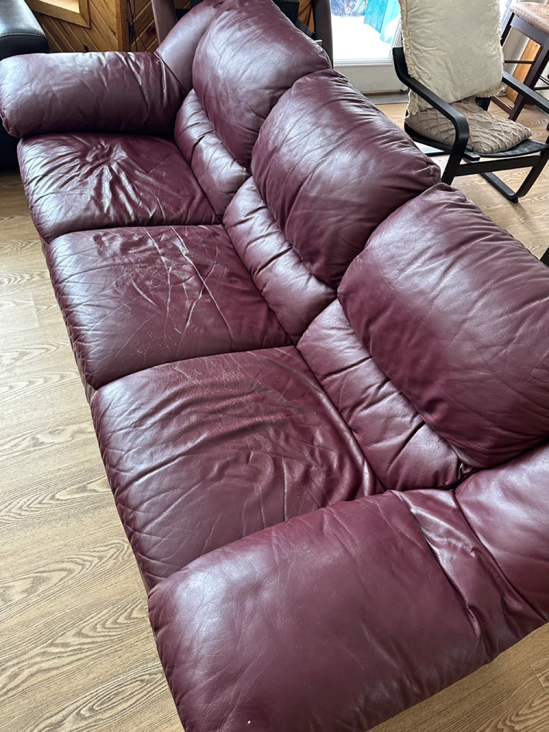 Beautiful Burgundy Wine Red Genuine Leather Sofa (CAN DELIVER) - photo 2