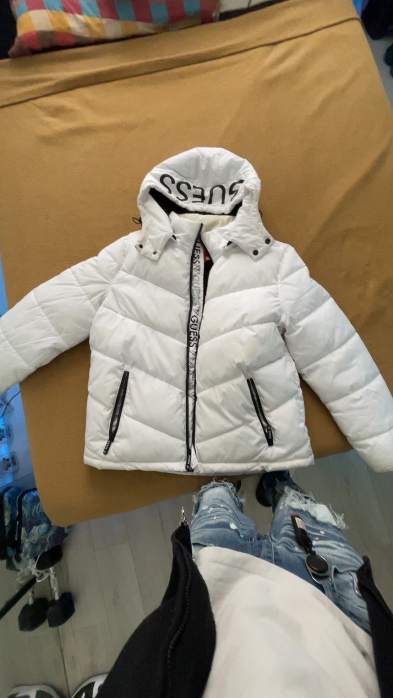 White GUESS Puffer Jacket XL