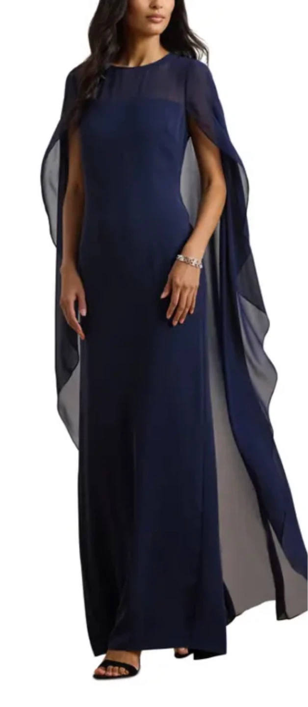 Robe longue LAUREN RALPH LAUREN bleu marine avec cape