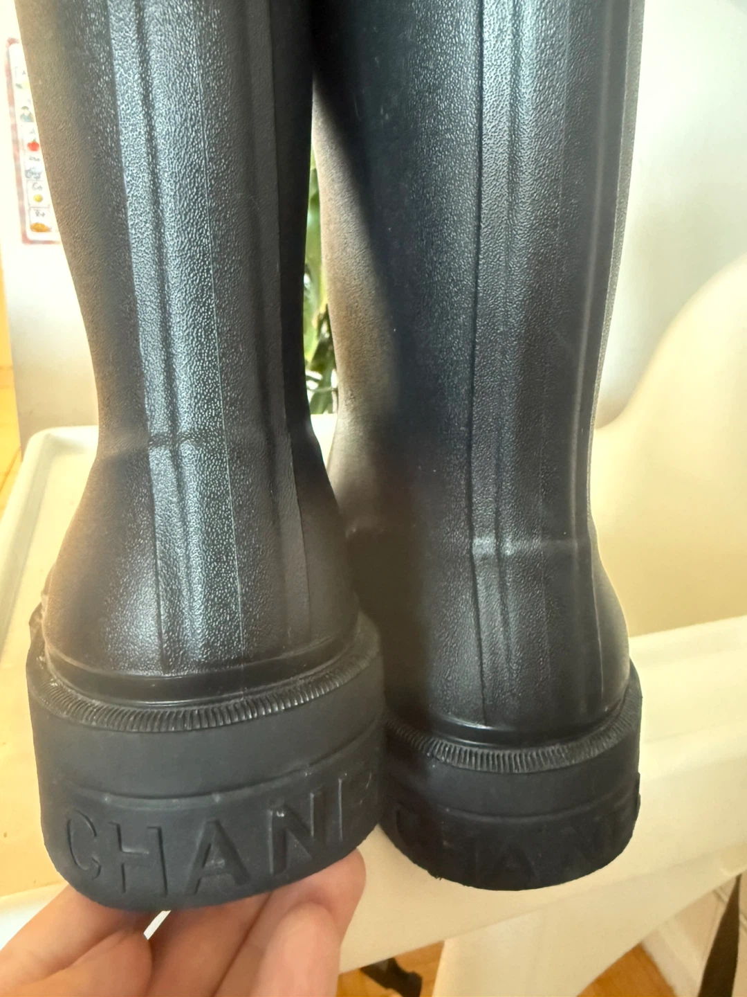Chanel Black Rubber Tall Boots Size 38 - photo 3