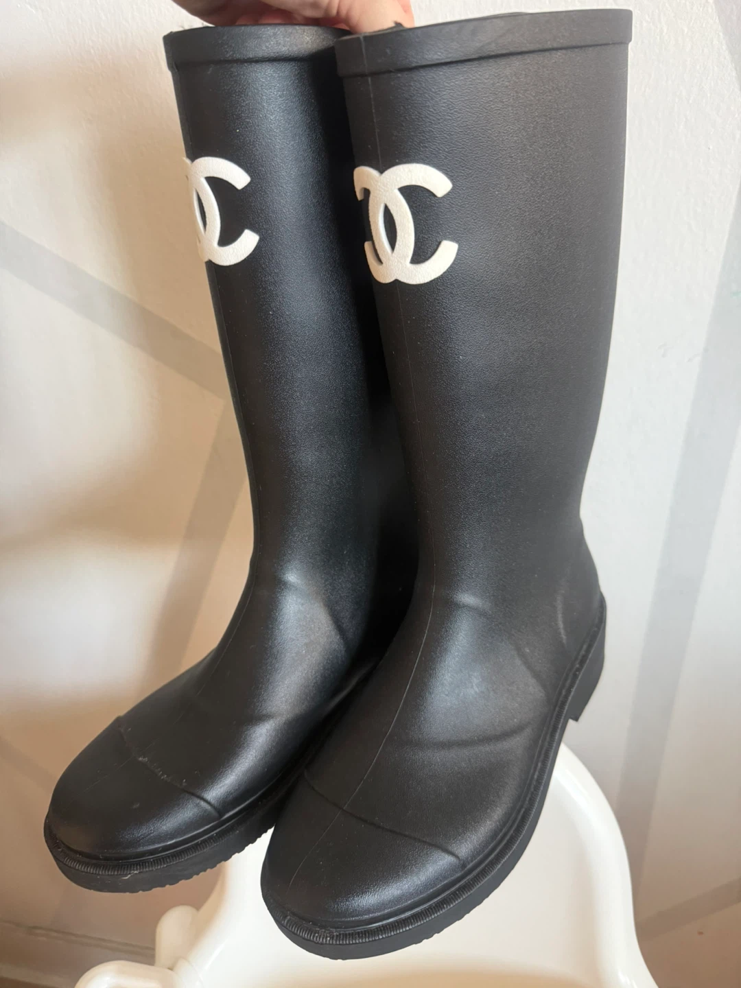 Chanel Black Rubber Tall Boots Size 38 - photo 2
