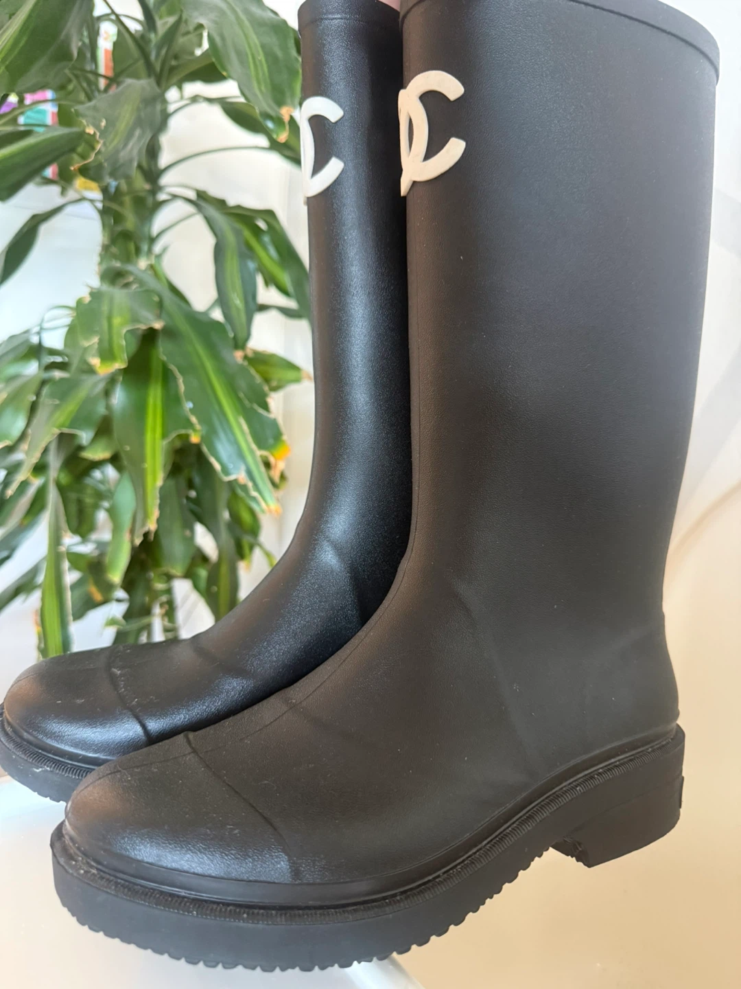 Chanel Black Rubber Tall Boots Size 38 - photo 5