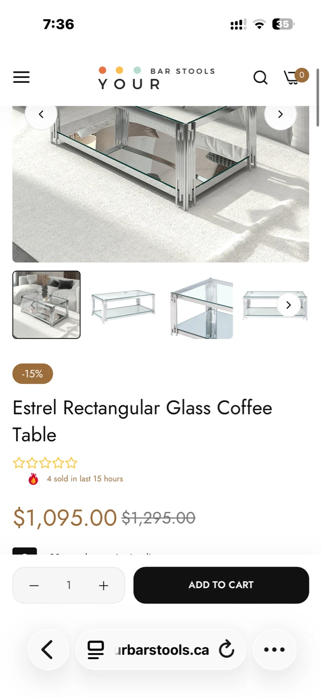 Contemporary  Rectangular Glass/marble Coffee Table - photo 2