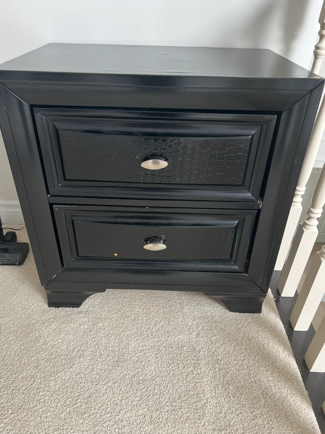 Black 2-Drawer Nightstand with Crocodile Embossed Detail
