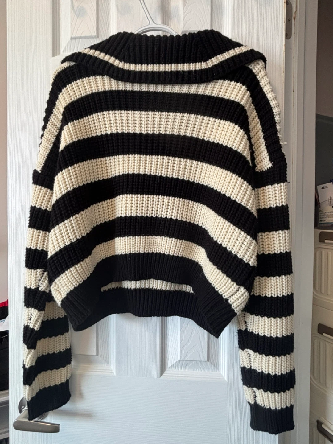 Black and Cream Striped Zip-Up Sweater - photo 2
