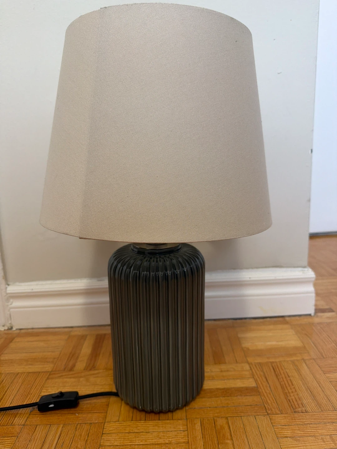 Ribbed Glass Table Lamp with Beige Shade