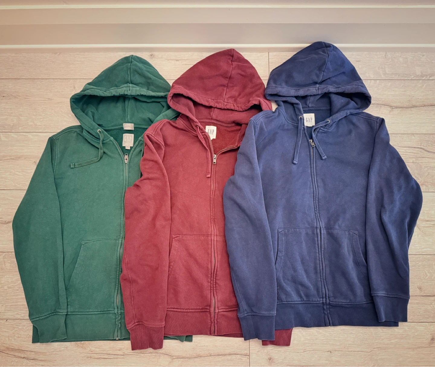GAP Zip-Up Hoodies (3 Pack) - Green, Burgundy, Navy