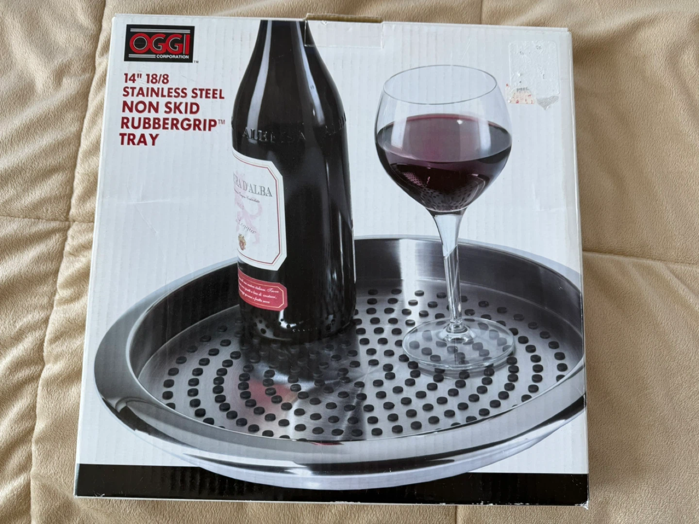 14" OGGI Stainless Steel Non-Skid Rubbergrip Tray