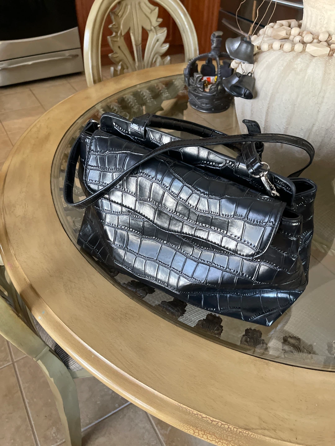 Black Croc-Embossed Handbag - photo 2