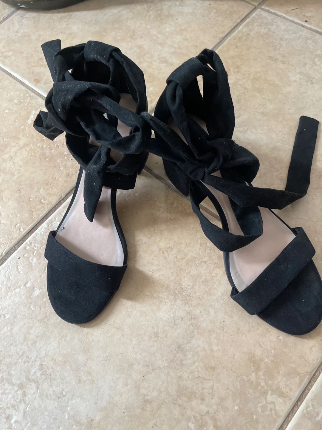 Black Tie-Up Ankle Strap Sandals