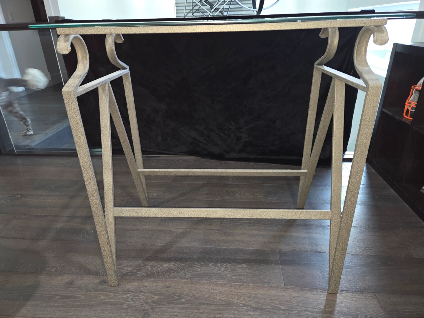 Glass Top Console Table with Metal Frame