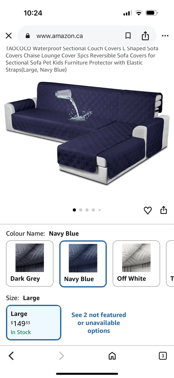 Waterproof L-Shaped Sectional Couch Cover - Large, Navy Blue) - photo 2