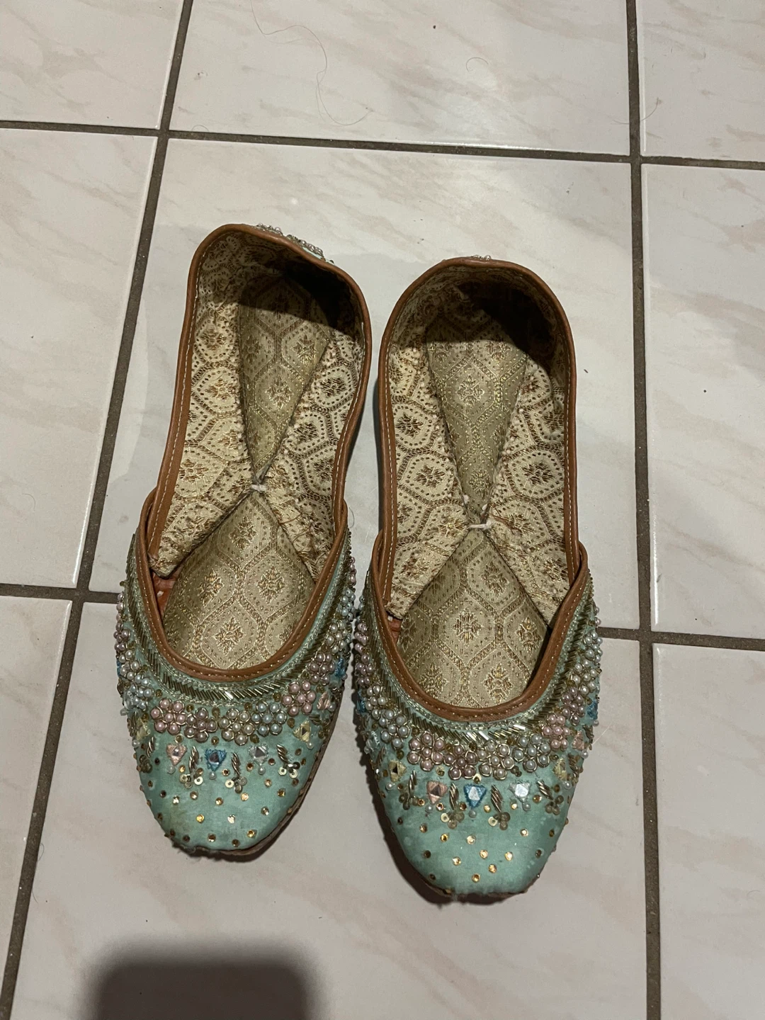 Embellished Mint Green Flats - Punjabi jutti