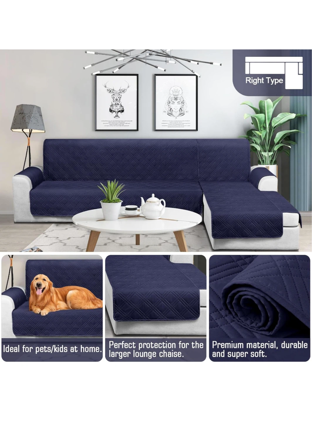 Waterproof L-Shaped Sectional Couch Cover - Large, Navy Blue)