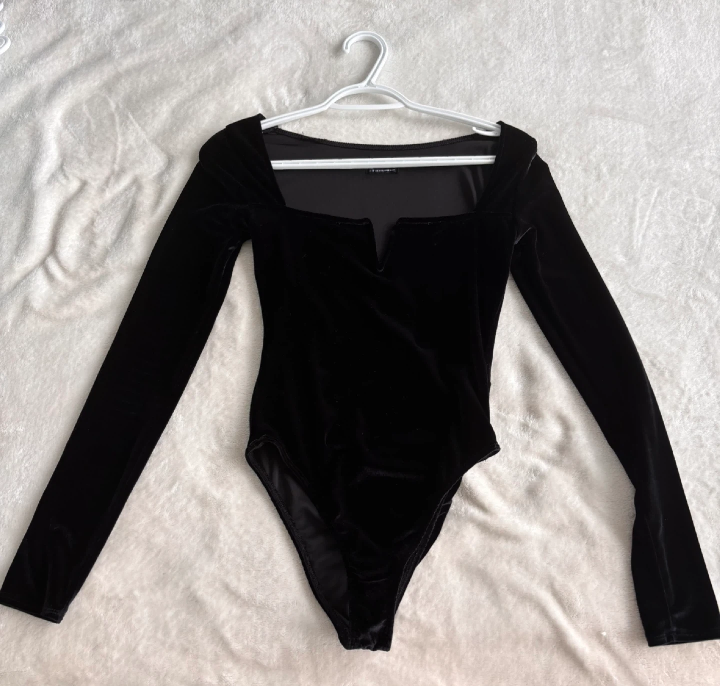 UO Black Velvet Long Sleeve Bodysuit