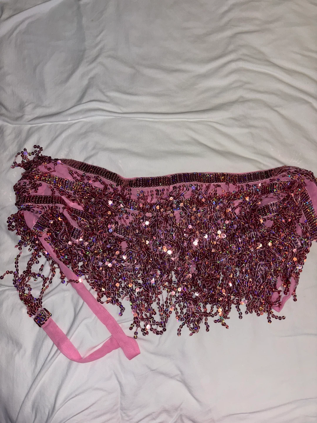 Pink Sequin Tassel Belly Dance Hip Scarf