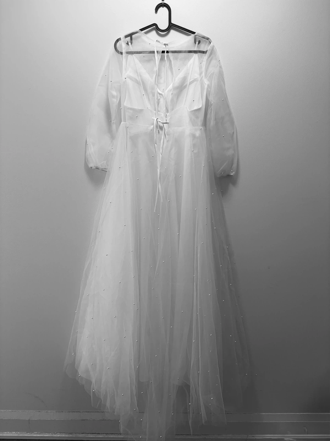 White Tulle Gown with Pearl Embellishments - photo 4