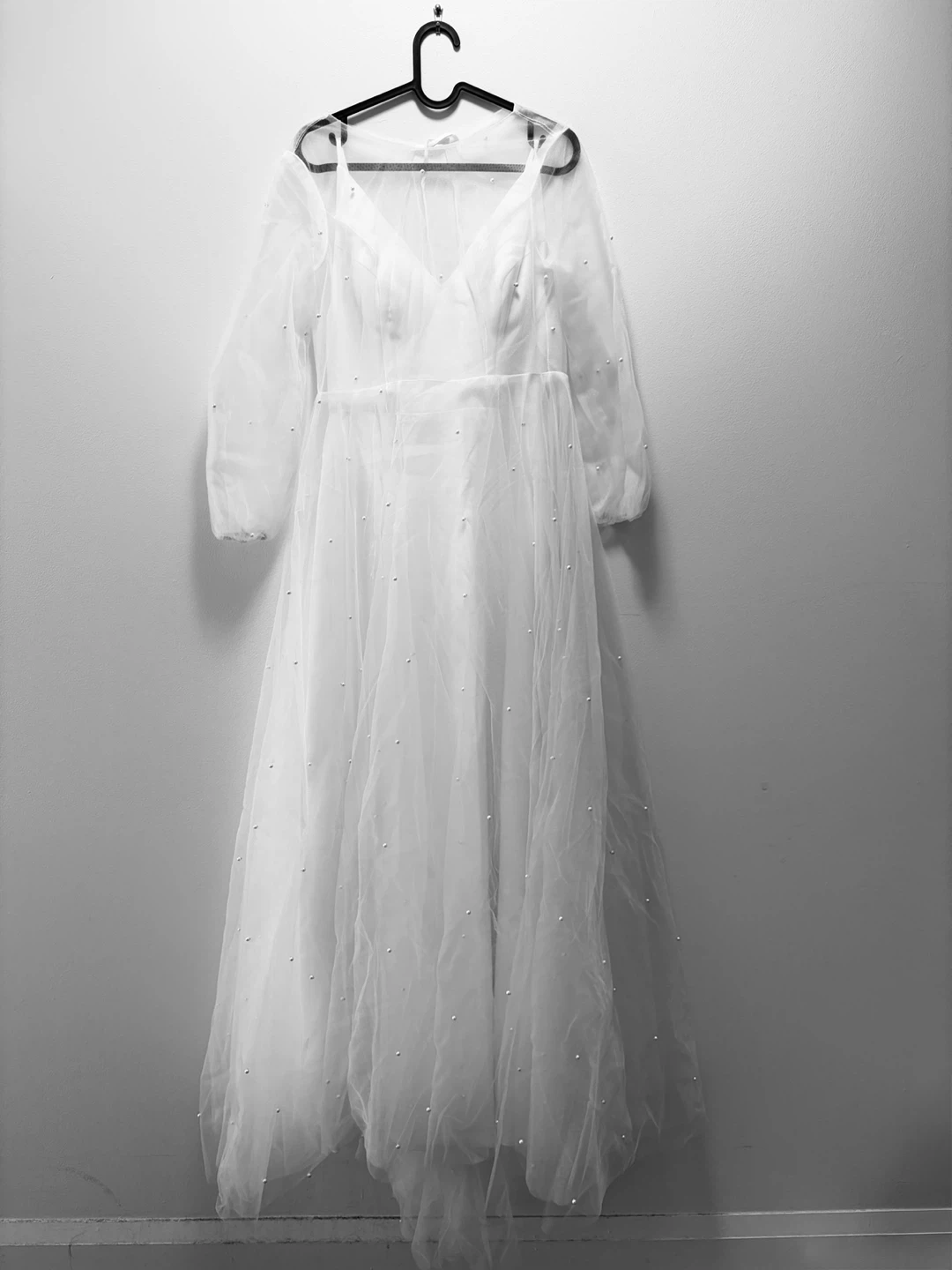 White Tulle Gown with Pearl Embellishments - photo 2