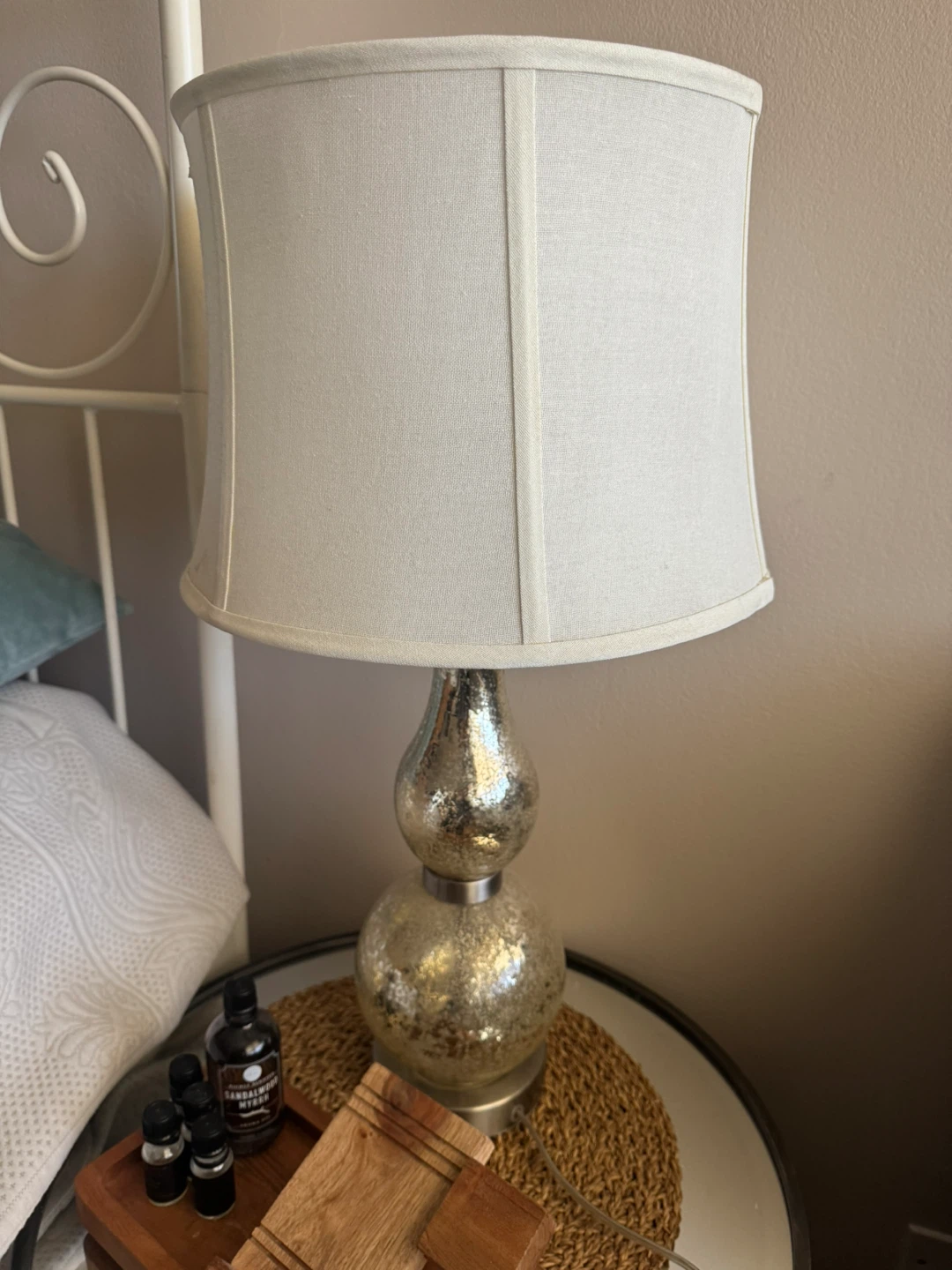 Glass Table Lamp with Fabric Shade
